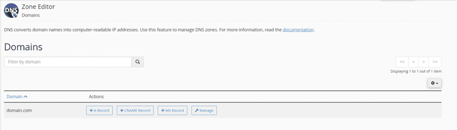 اسکرین شات از بخش DNS Zone Editor در سی پنل