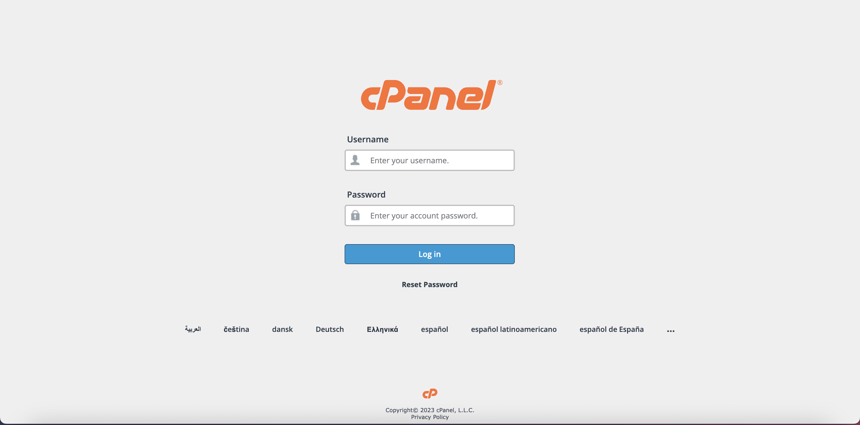 اسکرین شات از صفحه لاگین سی پنل (cPanel)